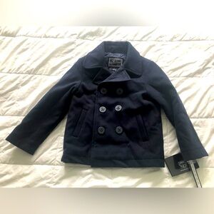 Darling *New with Tags* faux wool double breasted navy pea coat size 4T